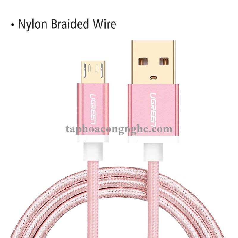 Ugreen 30664 0.5M màu Hồng Cáp sạc truyền dữ liệu USB 2.0 sang MICRO USB đầu mạ vàng US134 30030664